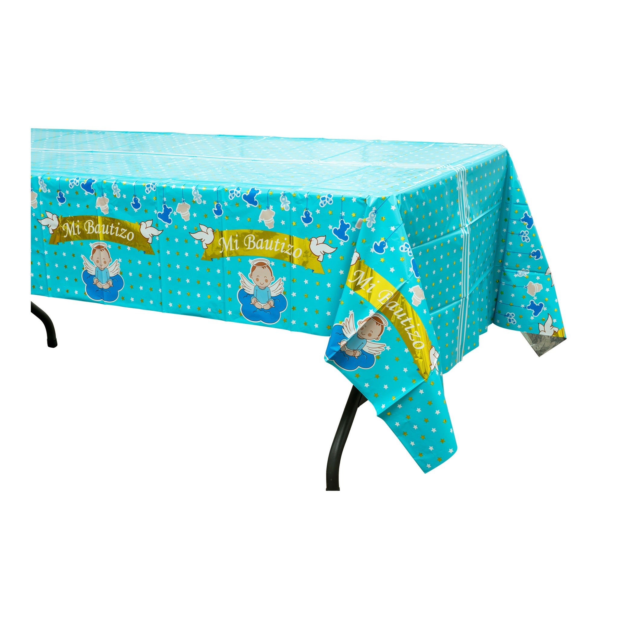 Plastic Foil Table Cover Mi Bautizo Blue